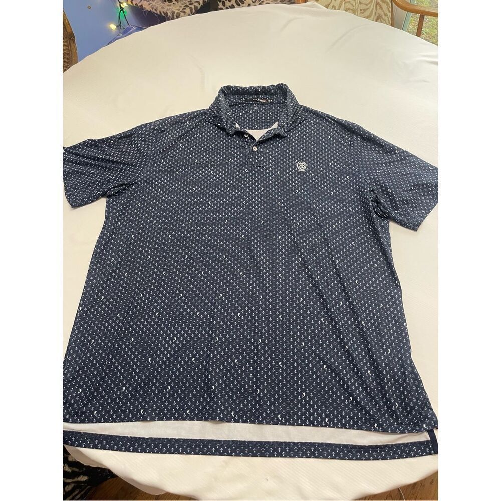 RLX Ralph Lauren Navy Blue White Marlin Anchor Polo Shirt Size XL